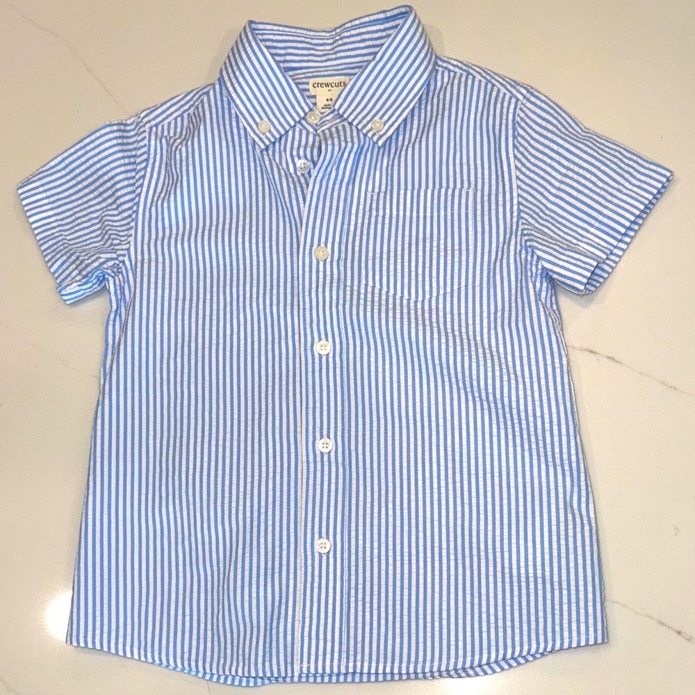 Crewcuts NWT Boys 4-5 White and Blue Striped Seersucker Button Down Shirt
